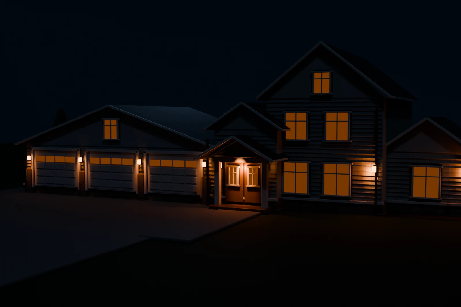 Blender-rendered night lighting concept for the private villa